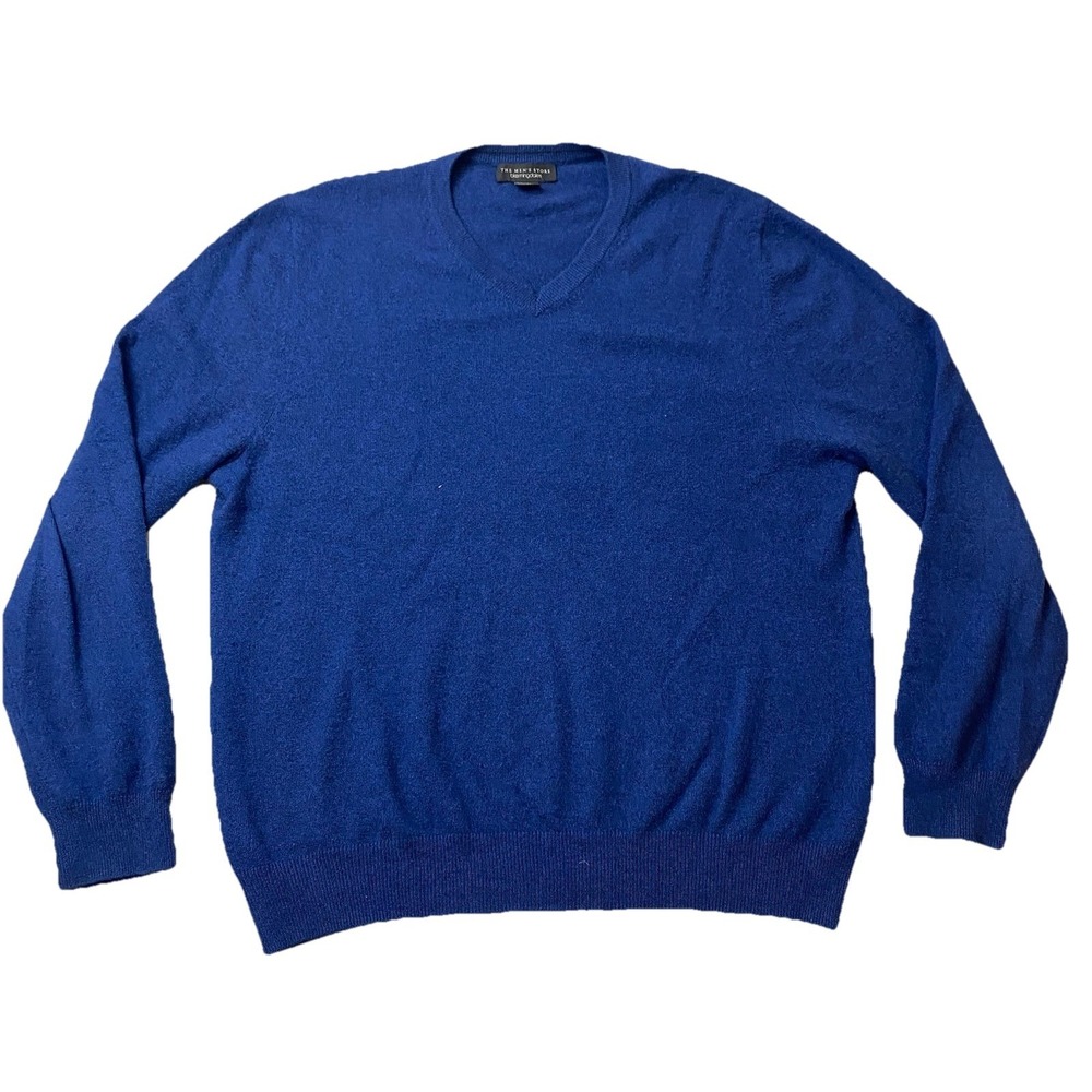 Bloomingdale's Cashmere Sweater Men's XL Blue V-Neck Luxury Comfort